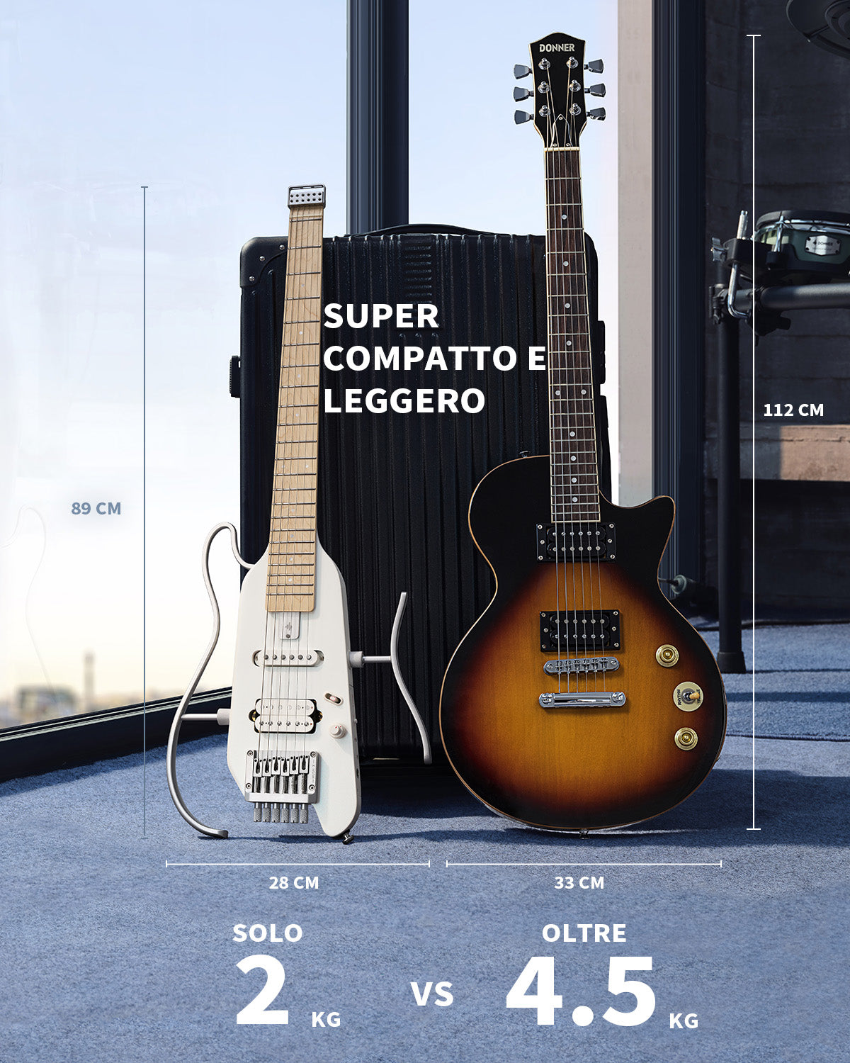 Donner HUSH™ X Chitarra elettrica ultraleggera senza testa-Bianco##