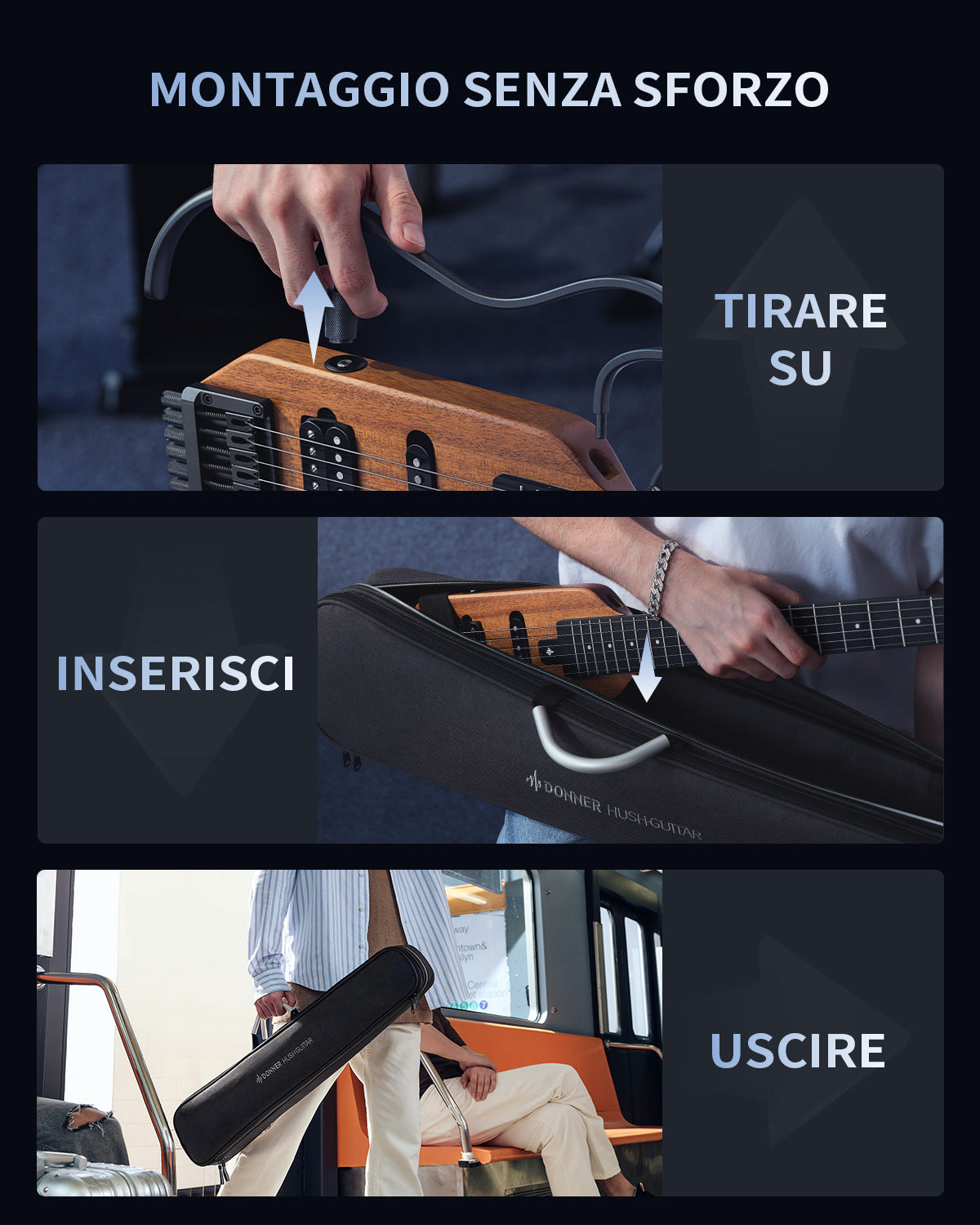 Donner HUSH™ X Chitarra elettrica ultraleggera senza testa-
Naturale##