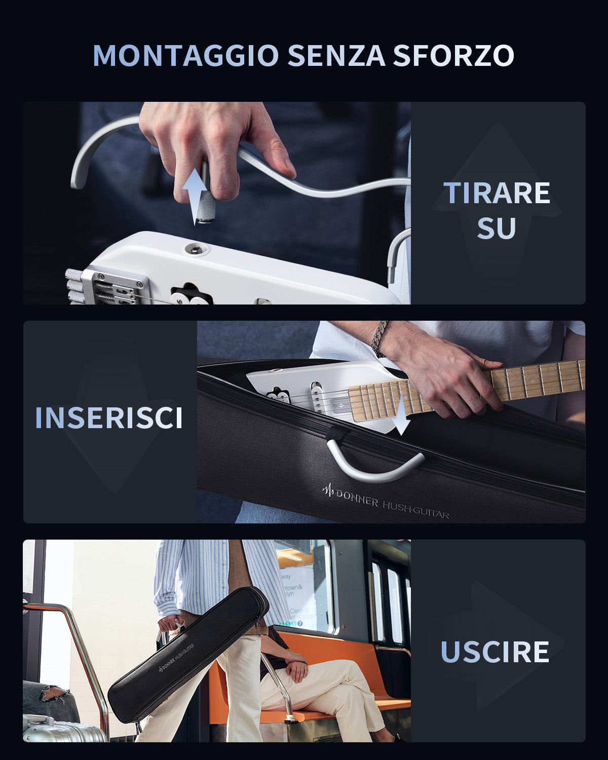 Donner HUSH™ X Chitarra elettrica ultraleggera senza testa-Bianco##