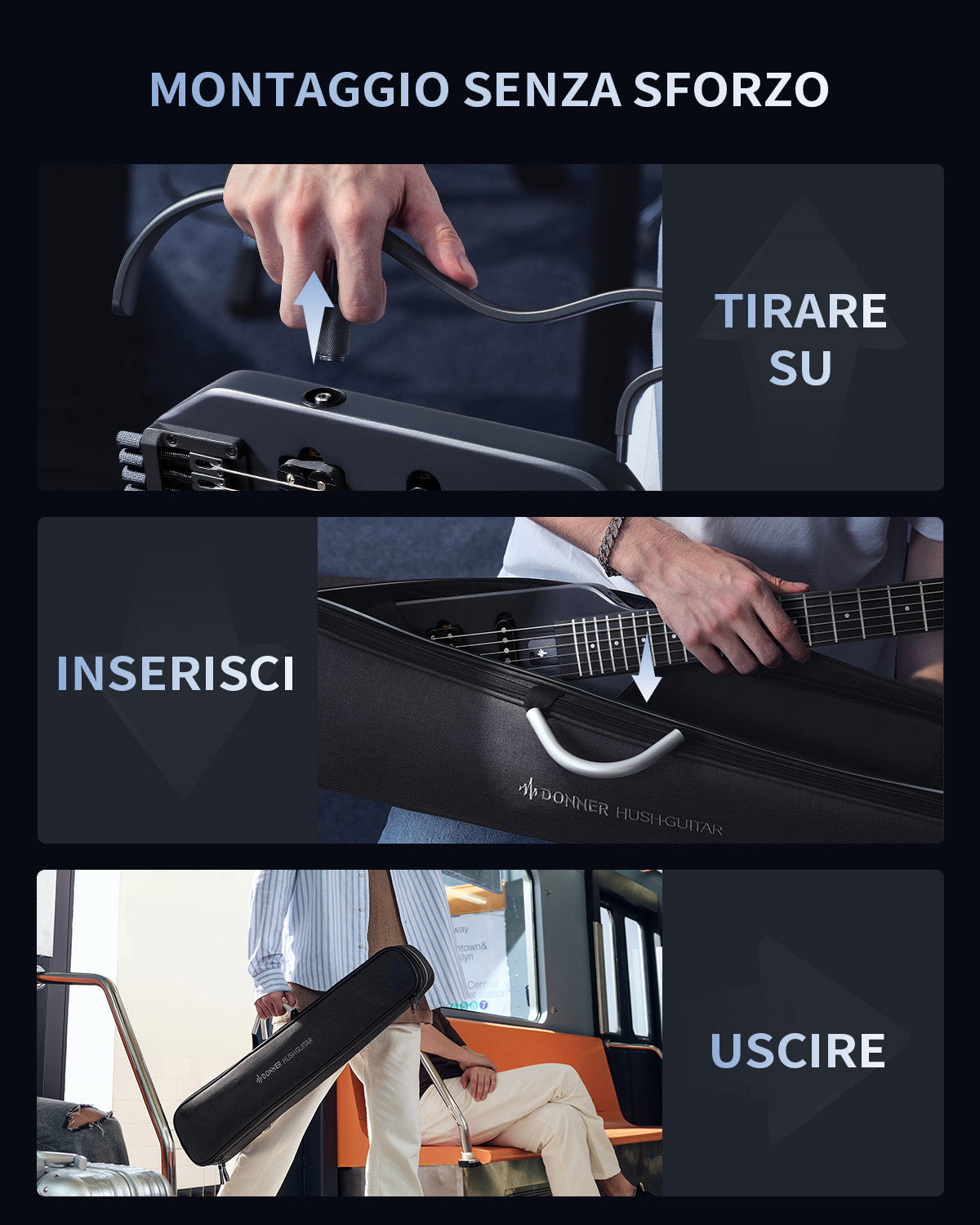 Donner HUSH™ X Chitarra elettrica ultraleggera senza testa-Nero##
