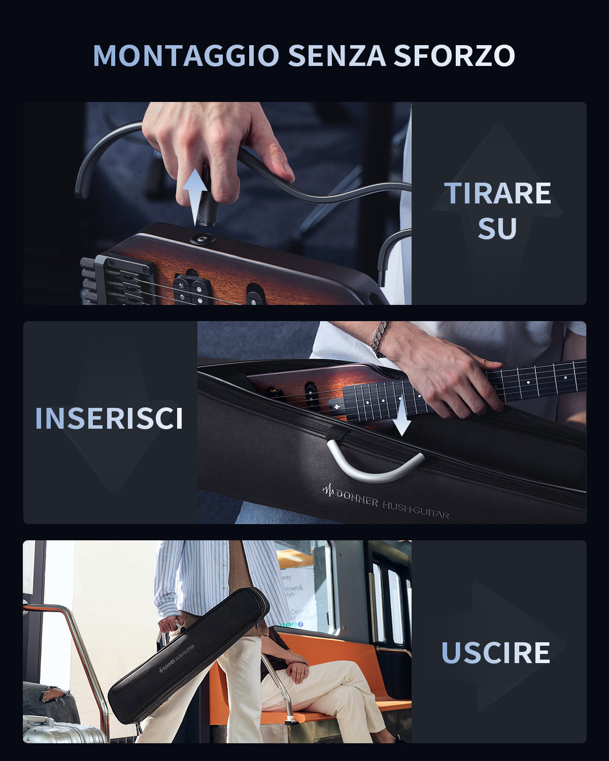 Donner HUSH™ X Chitarra elettrica ultraleggera senza testa-
Naturale##-Sunburst##