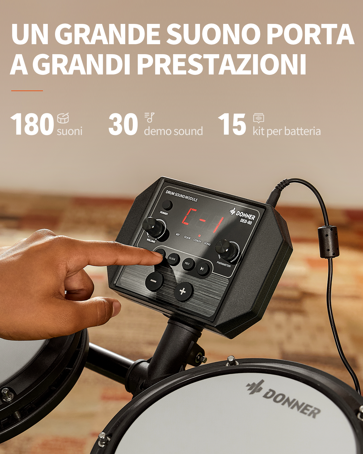 Donner DED-80 Set Batteria Elettronica con 5 Tamburi e 3 Piatti