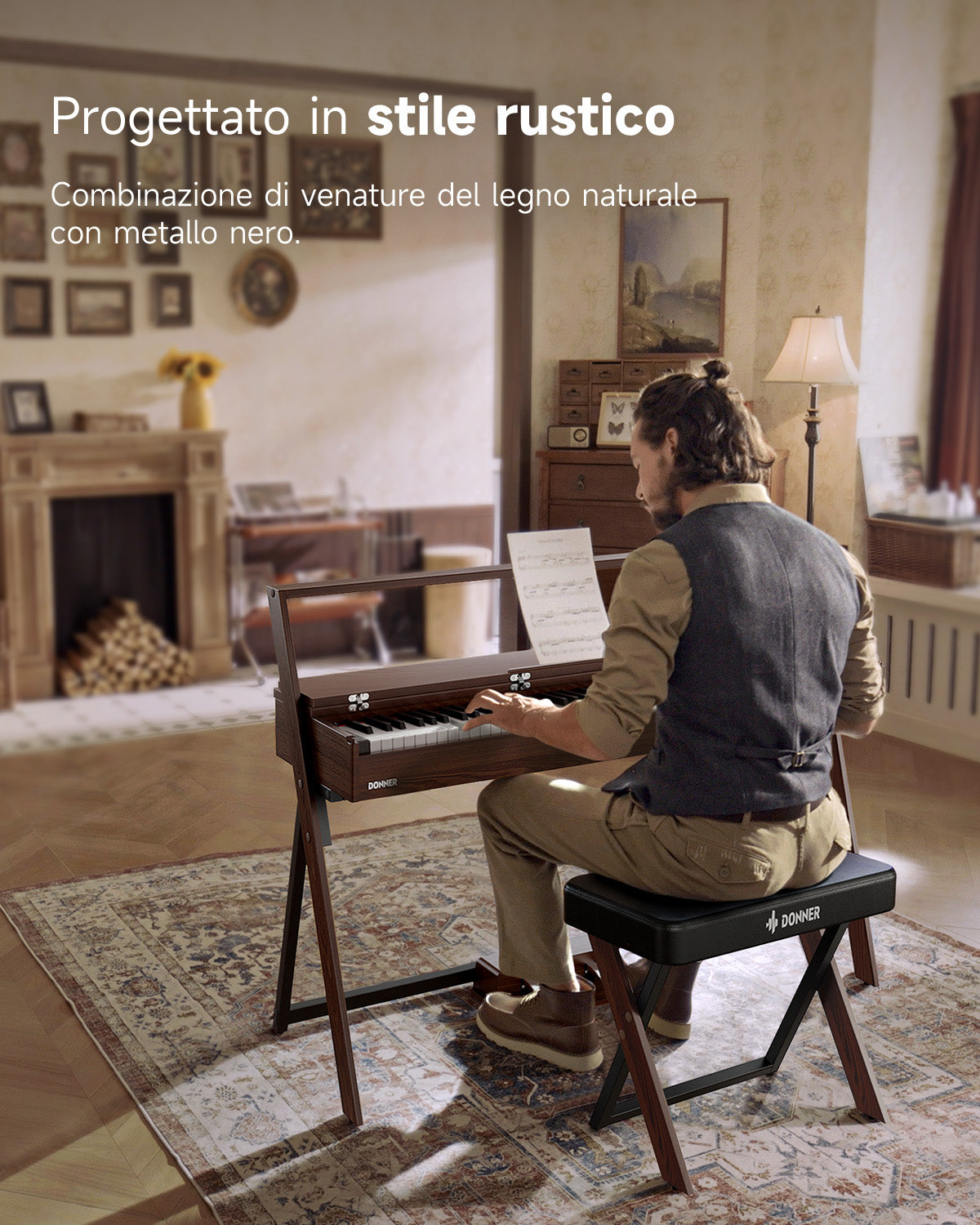 Donner OURA™ R300 Pianoforte digitalein stile casalingo-Brown##