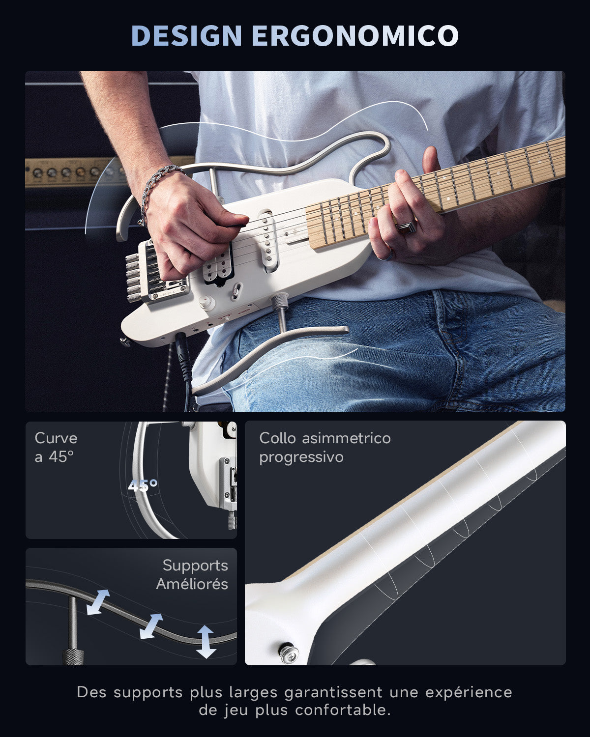 Donner HUSH™ X Chitarra elettrica ultraleggera senza testa-Bianco##