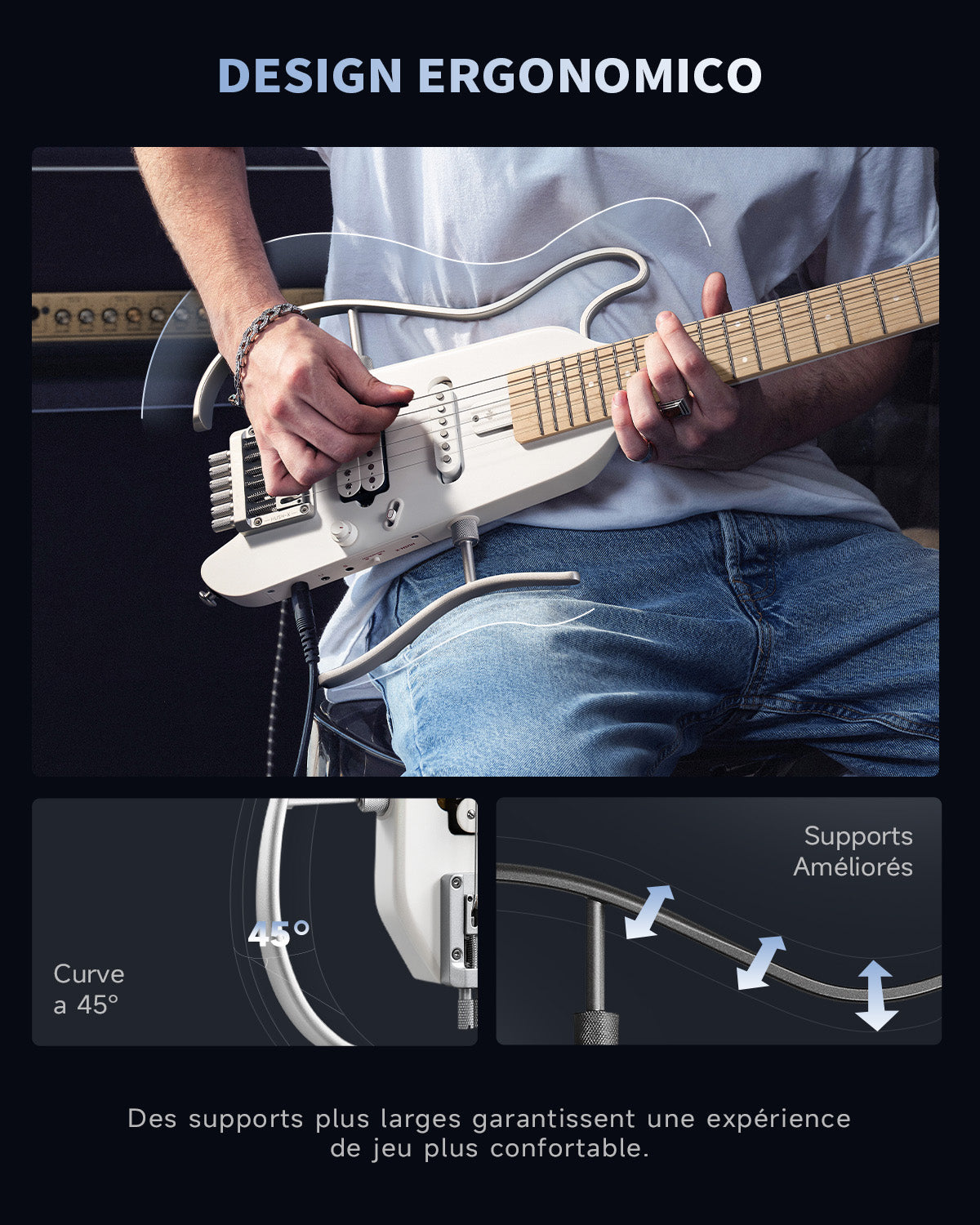 Donner HUSH™ X Chitarra elettrica ultraleggera senza testa-Bianco##