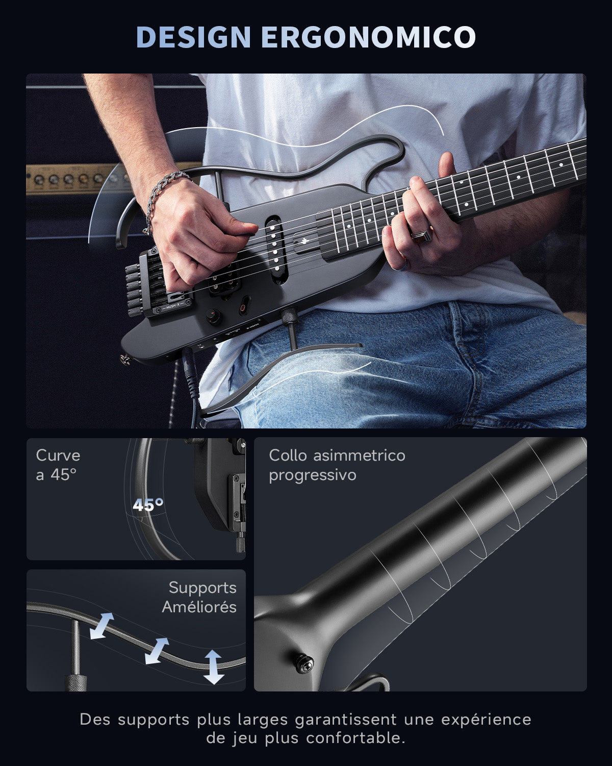 Donner HUSH™ X Chitarra elettrica ultraleggera senza testa-Nero##