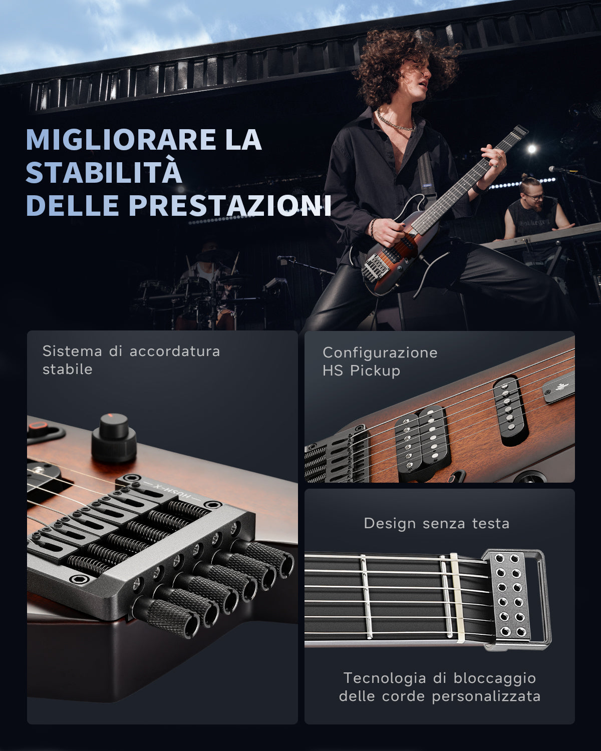 Donner HUSH™ X Chitarra elettrica ultraleggera senza testa-
Naturale##-Sunburst##