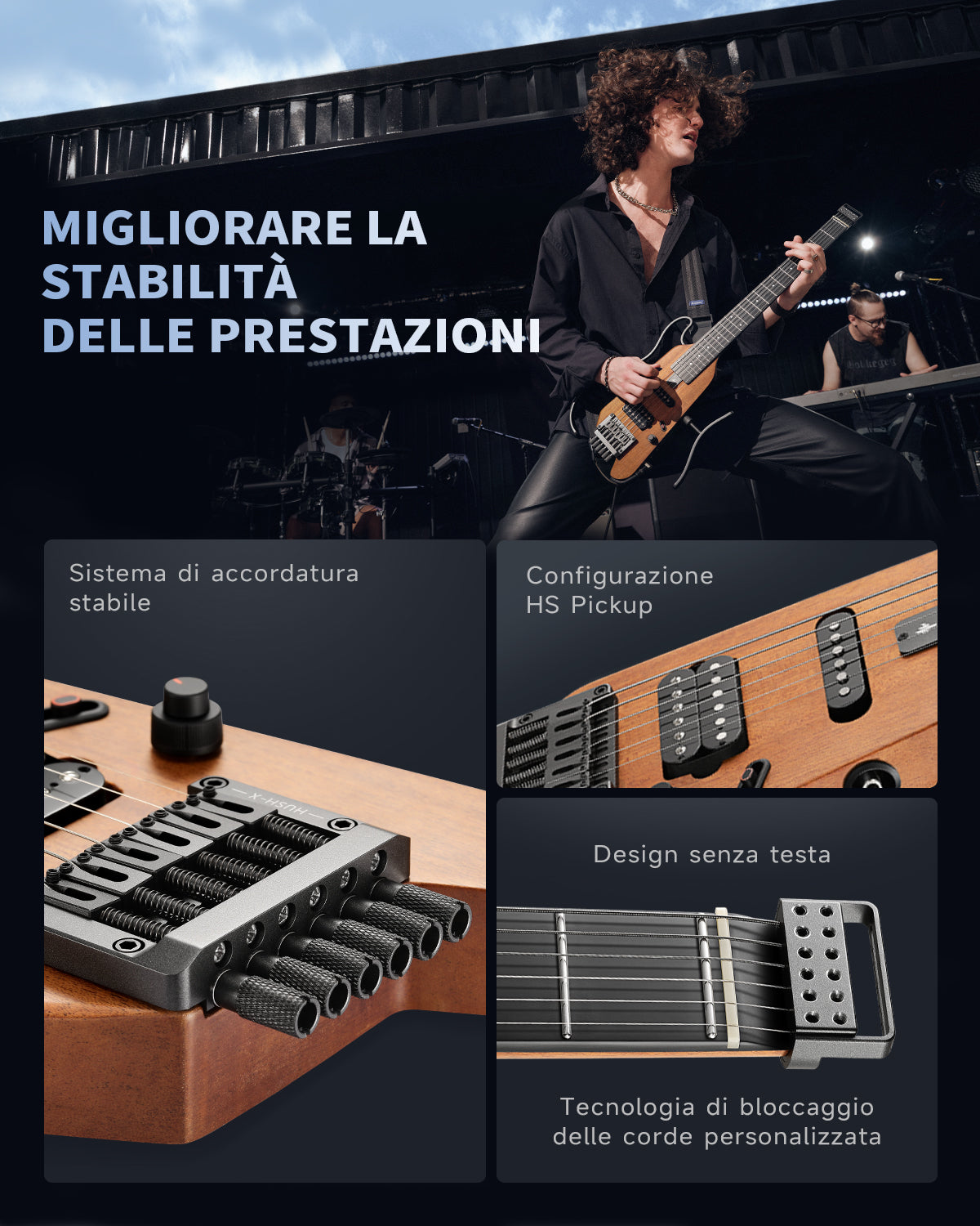 Donner HUSH™ X Chitarra elettrica ultraleggera senza testa-
Naturale##