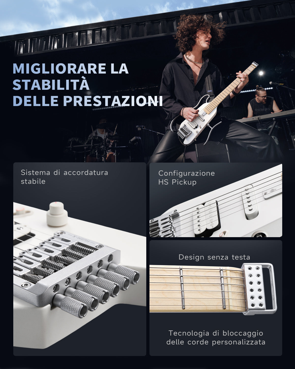 Donner HUSH™ X Chitarra elettrica ultraleggera senza testa-Bianco##