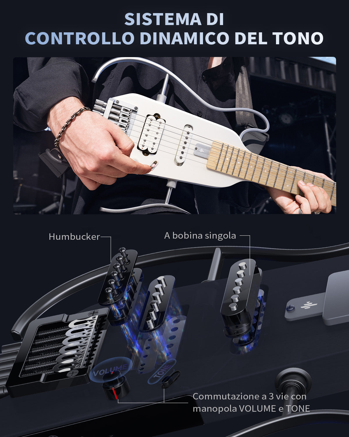 Donner HUSH™ X Chitarra elettrica ultraleggera senza testa-Bianco##
