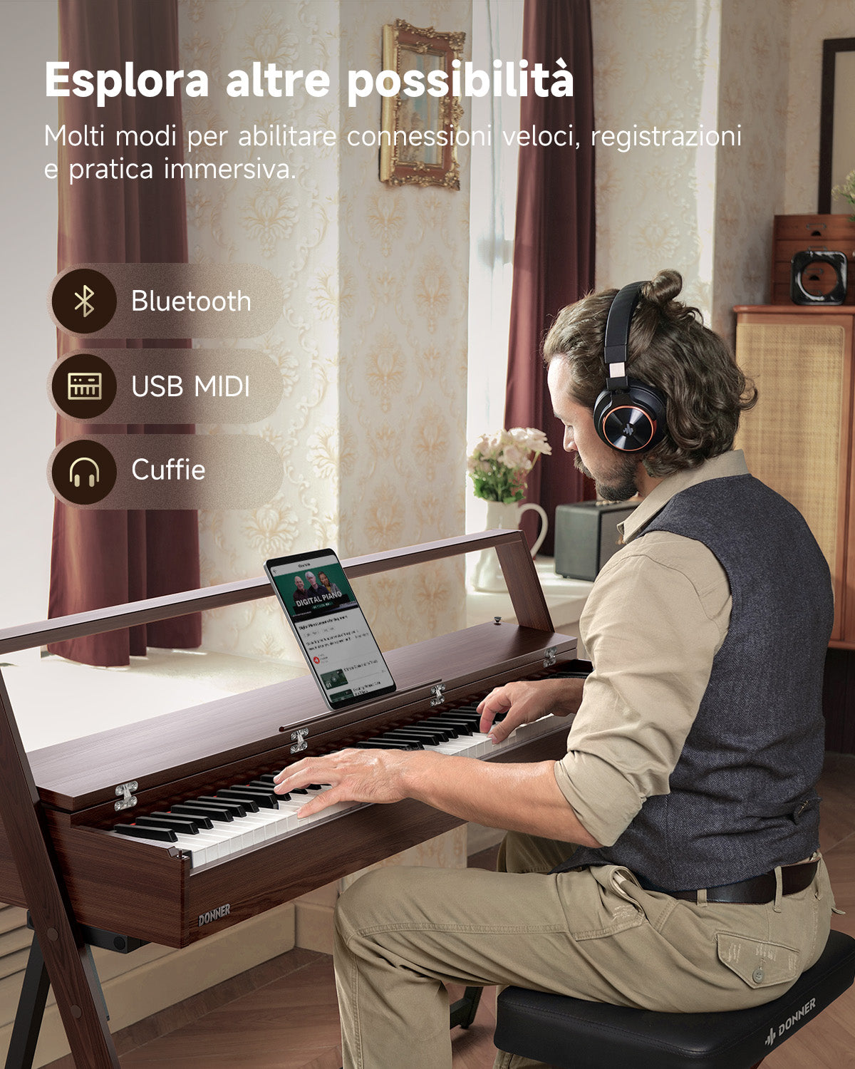 Donner OURA™ R300 Pianoforte digitalein stile casalingo-Brown##