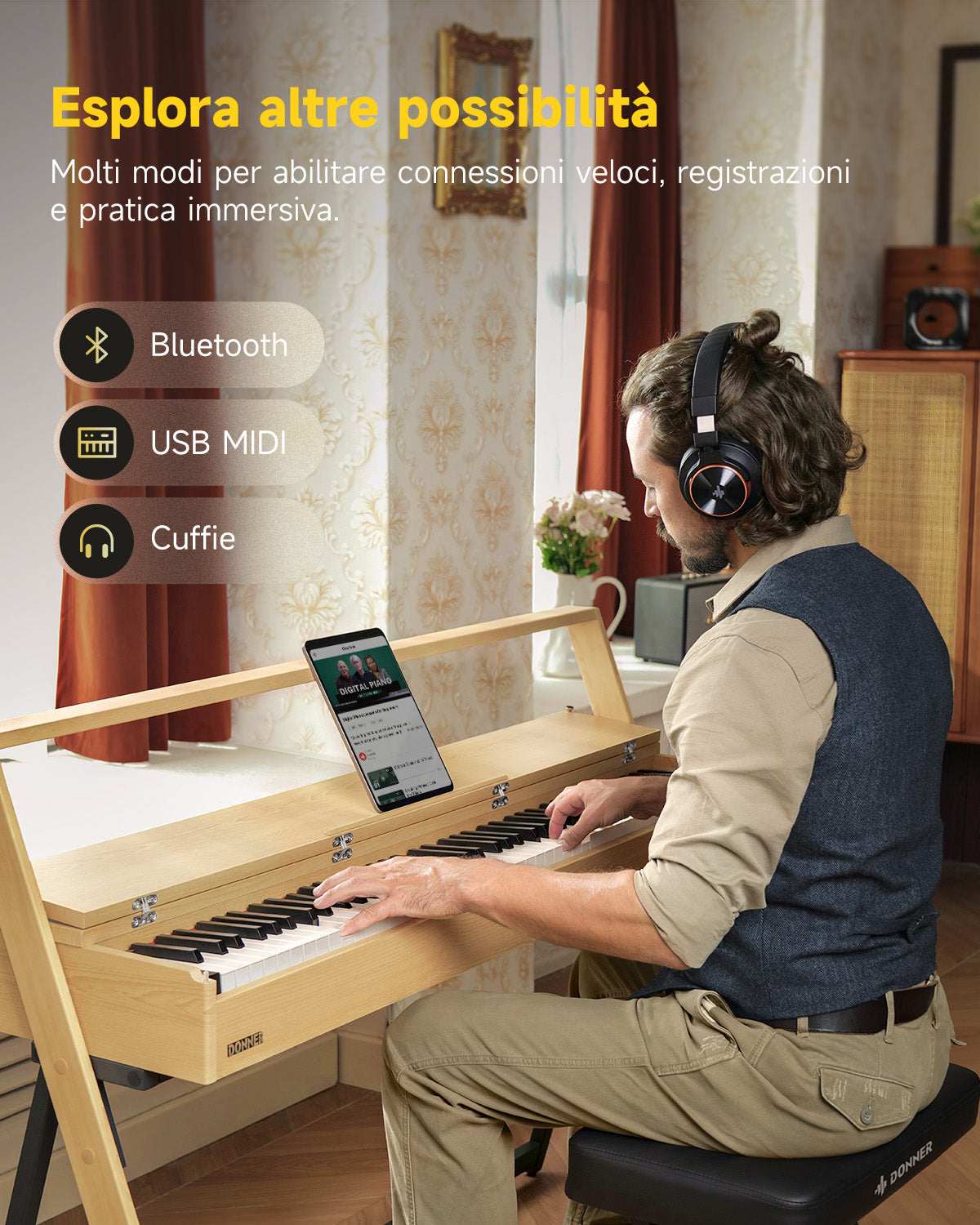 Donner OURA™ R300 Pianoforte digitalein stile casalingo-Beige##