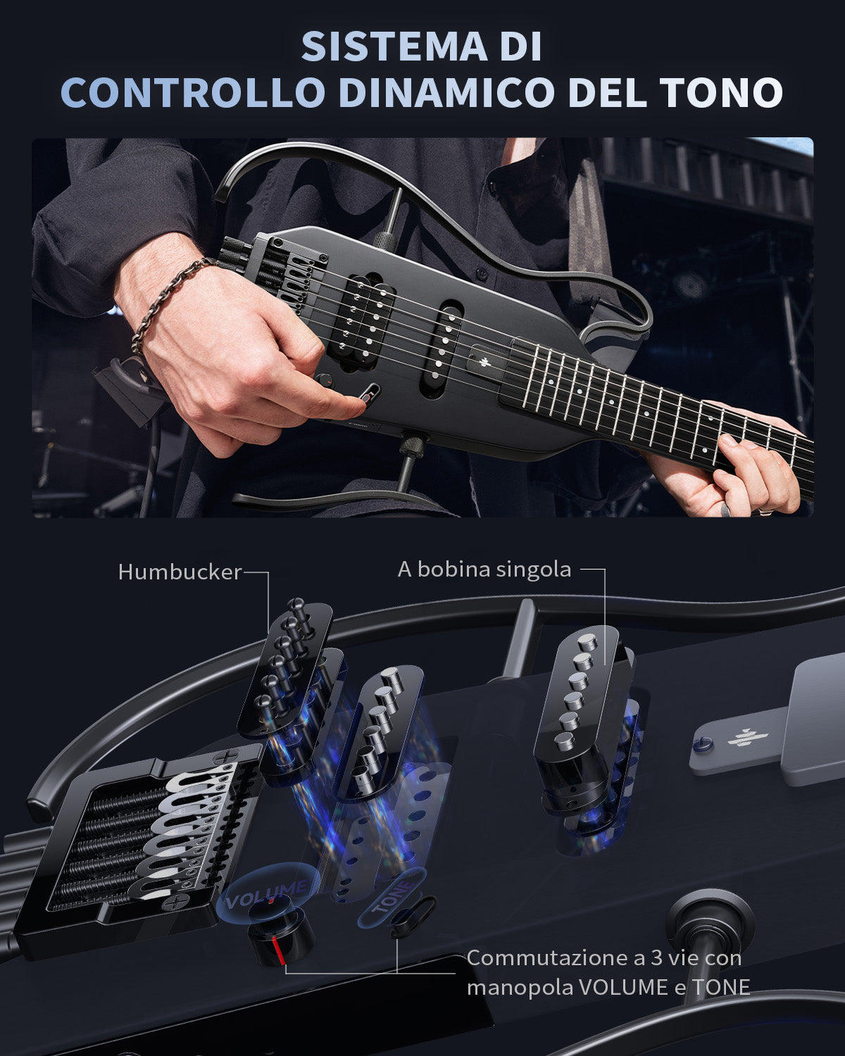 Donner HUSH™ X Chitarra elettrica ultraleggera senza testa-Nero##