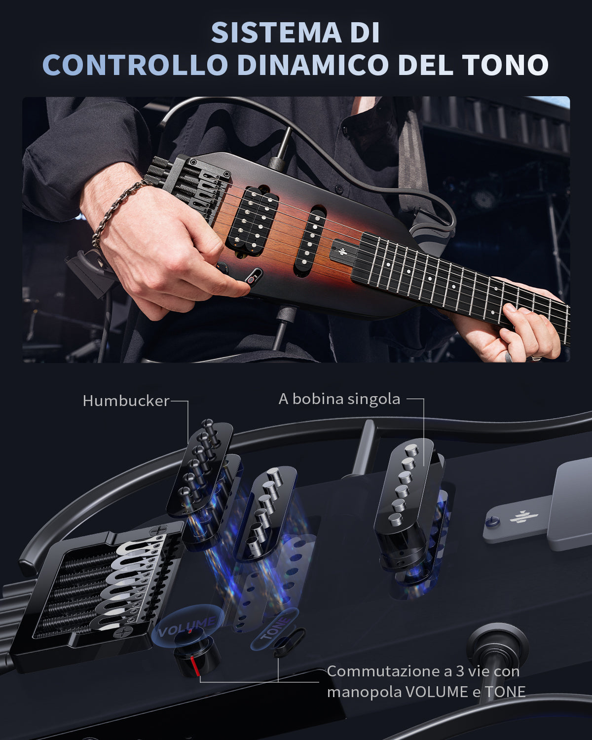 Donner HUSH™ X Chitarra elettrica ultraleggera senza testa-
Naturale##-Sunburst##