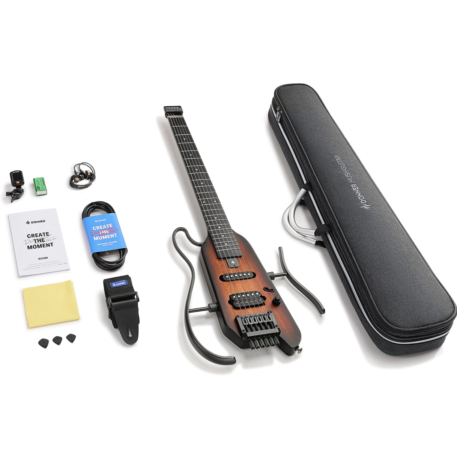 Donner HUSH™ X Chitarra elettrica ultraleggera senza testa-
Naturale##-Sunburst##