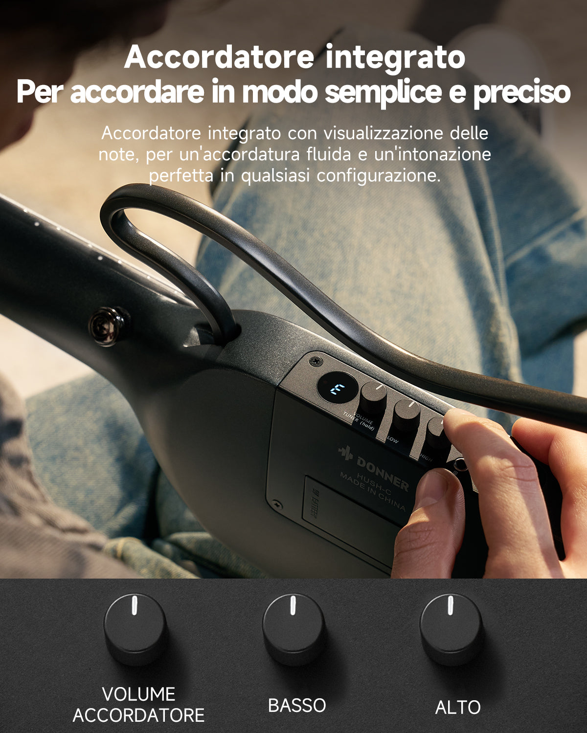 Donner HUSH™ C Chitarra classica con corde di nylon da viaggio-Nero##