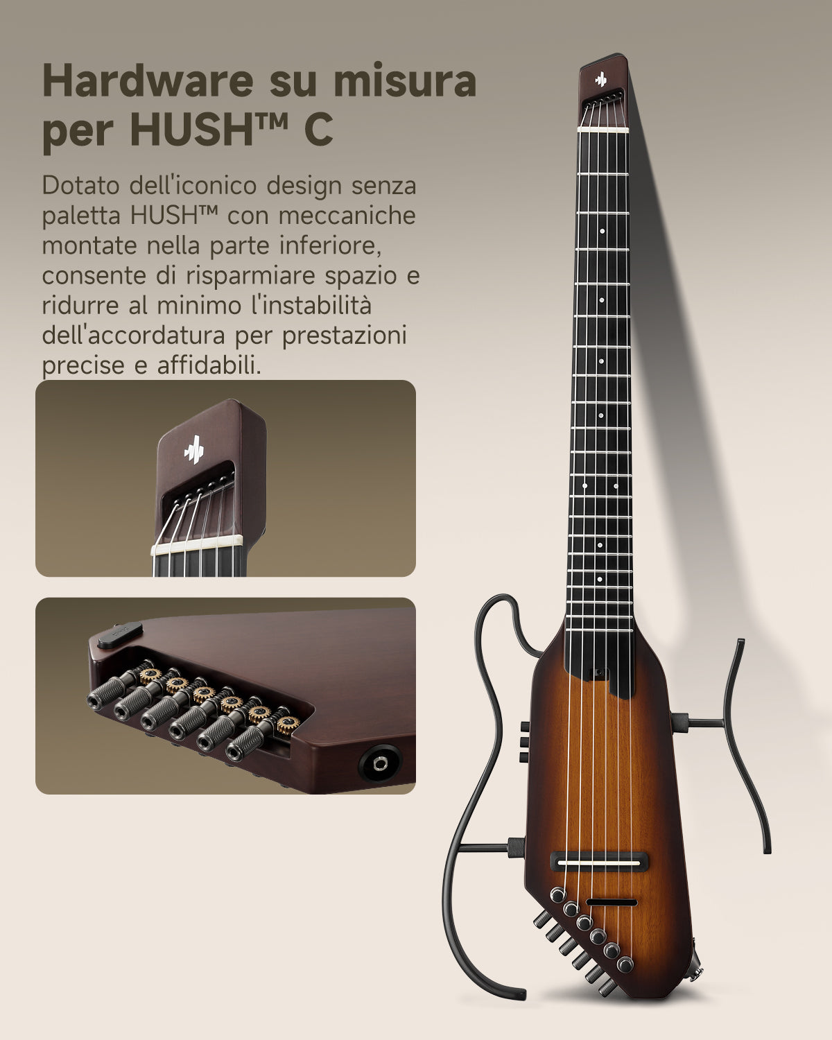 Donner HUSH™ C Chitarra classica con corde di nylon da viaggio-Marrone##
