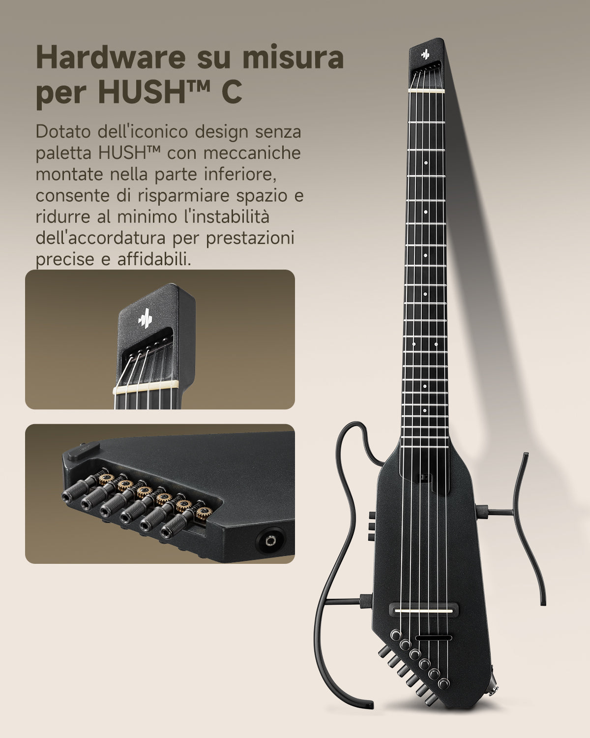 Donner HUSH™ C Chitarra classica con corde di nylon da viaggio-Nero##