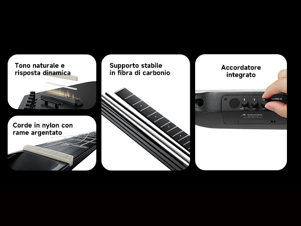Donner HUSH™ C Chitarra classica con corde di nylon da viaggio-Nero##
