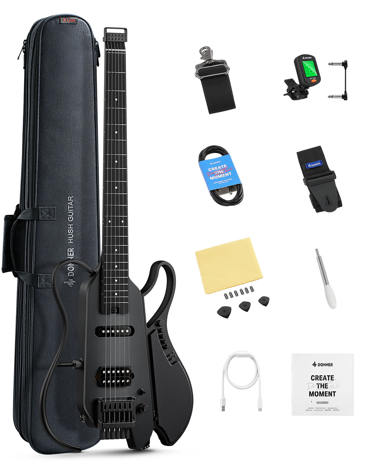 Donner HUSH X LIVE Chitarra da viaggio (disponibile anche in edizione MIYAVI)