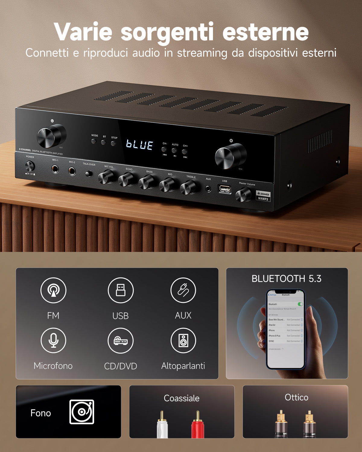 Donner MAMP2 Potente amplificatore a 2 canali
