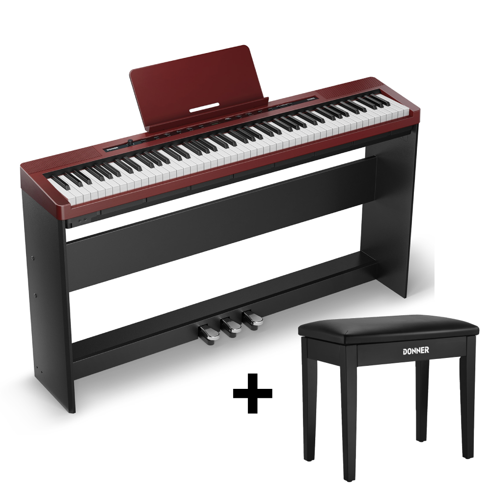Donner DEP-16S Pianoforte digitale in acciaio pesato-Rosso##