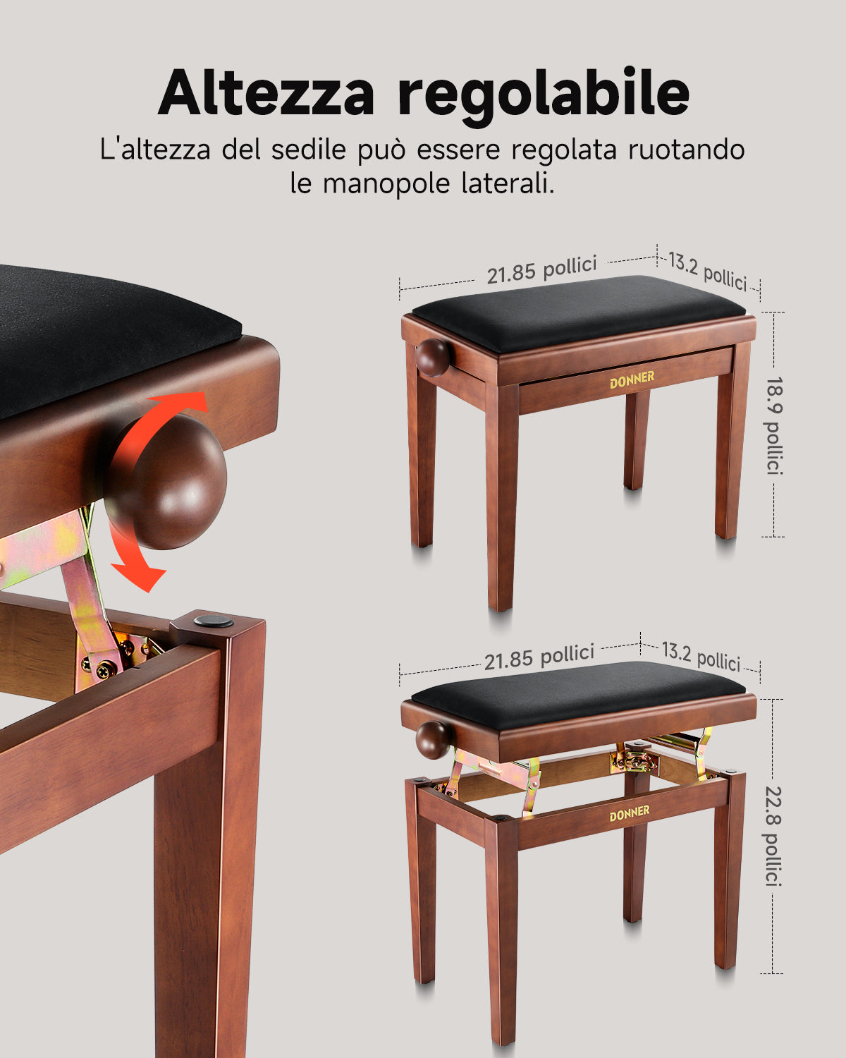 Donner Panca per pianoforte regolabile in altezza