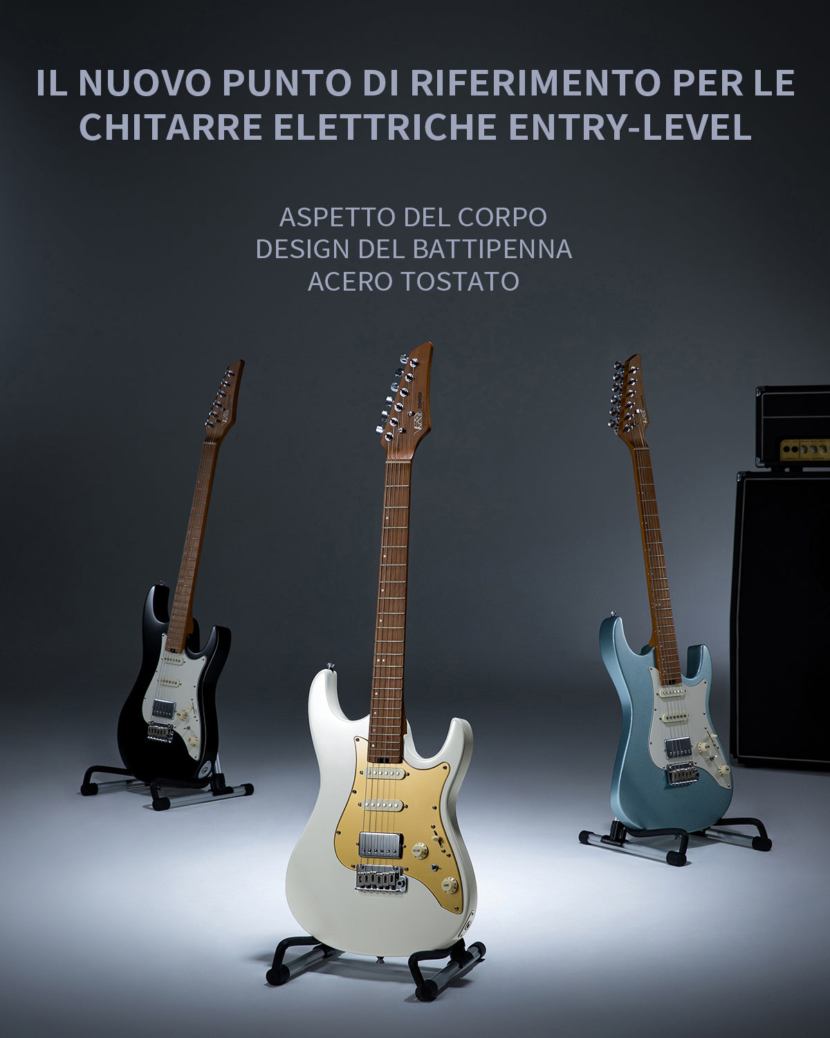 Donner DST-550 Chitarra elettrica ST da 39 pollici con pickup HSS e corpo in pioppo massello a doppio taglio-Blu##