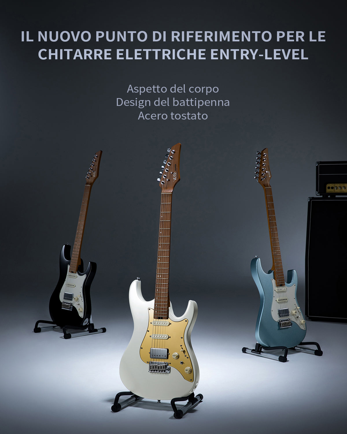 Donner DST-550 Chitarra elettrica ST da 39 pollici con pickup HSS e corpo in pioppo massello a doppio taglio-Bianco##