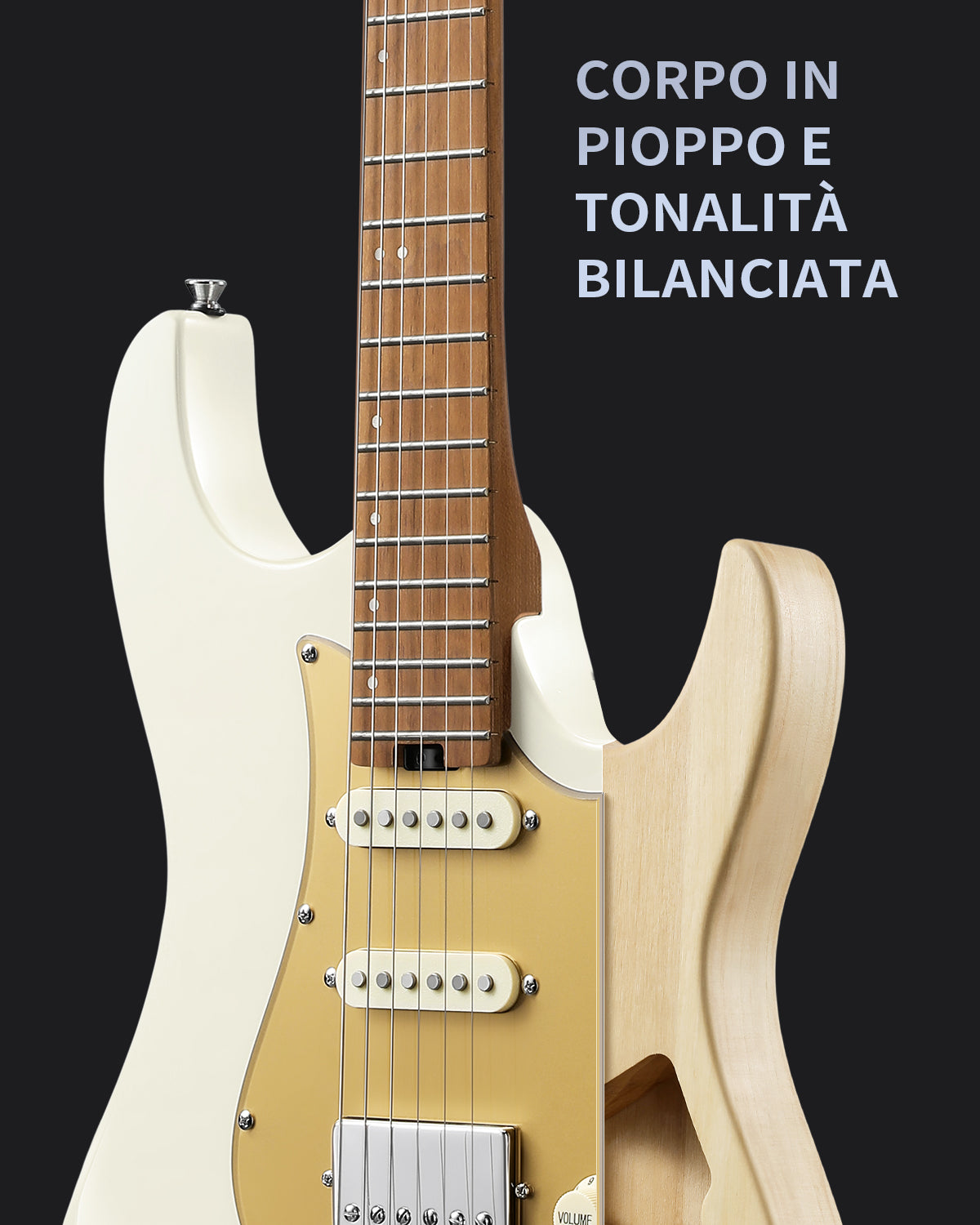 Donner DST-550 Chitarra elettrica ST da 39 pollici con pickup HSS e corpo in pioppo massello a doppio taglio-Bianco##