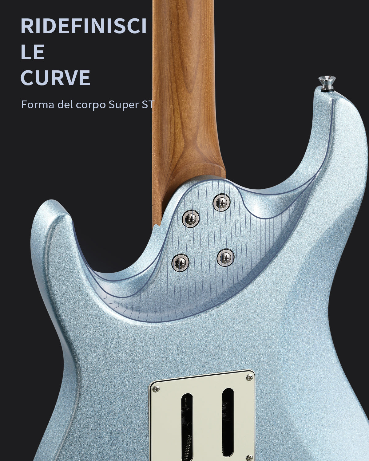 Donner DST-550 Chitarra elettrica ST da 39 pollici con pickup HSS e corpo in pioppo massello a doppio taglio-Blu##