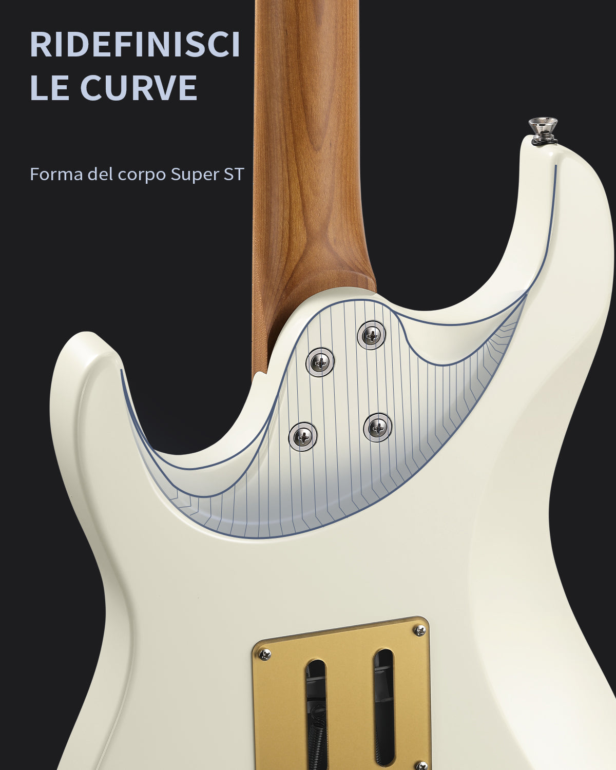 Donner DST-550 Chitarra elettrica ST da 39 pollici con pickup HSS e corpo in pioppo massello a doppio taglio-Bianco##