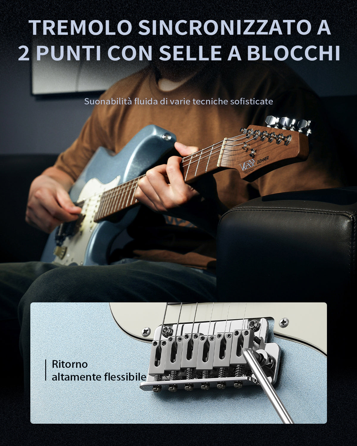 Donner DST-550 Chitarra elettrica ST da 39 pollici con pickup HSS e corpo in pioppo massello a doppio taglio-Blu##