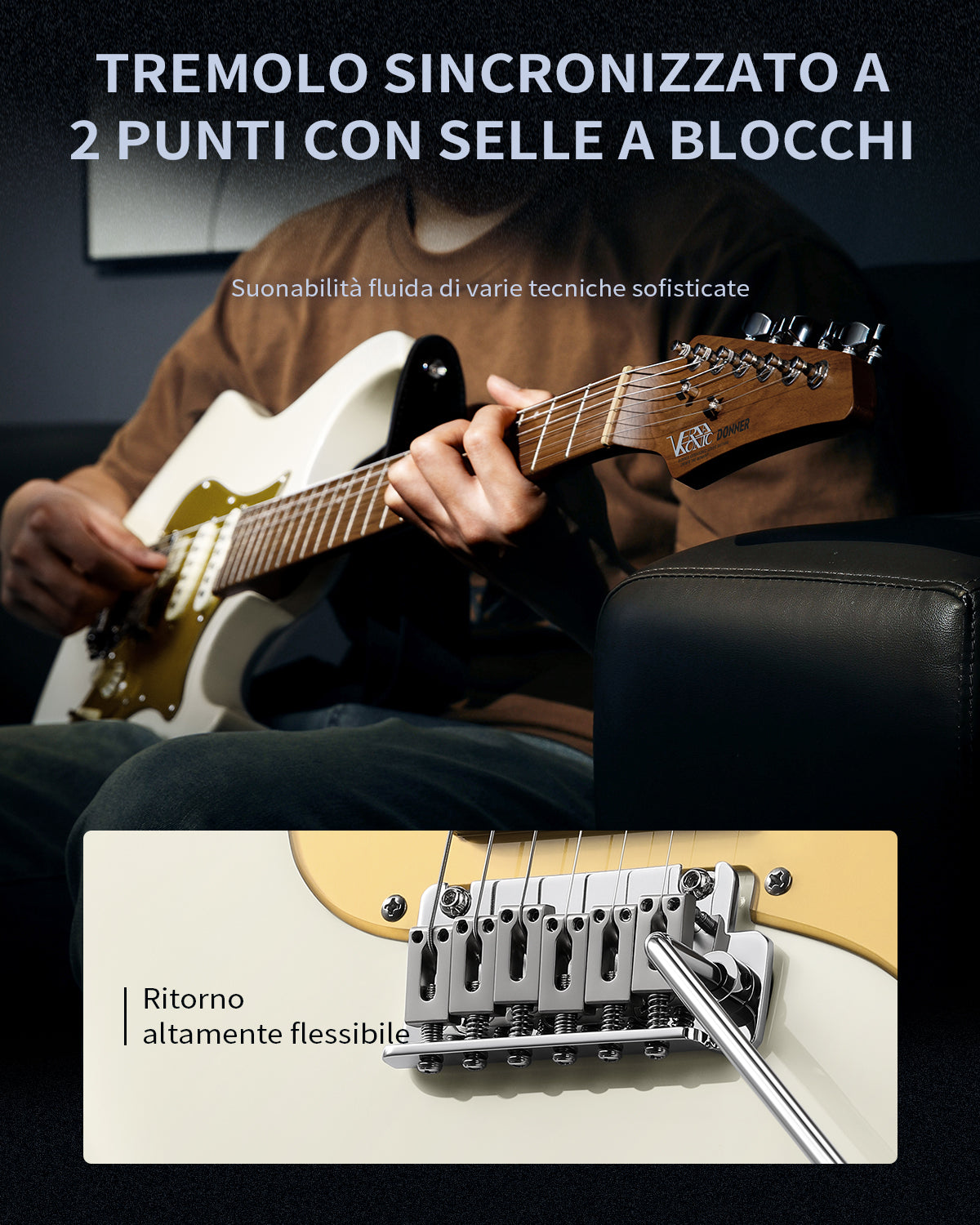 Donner DST-550 Chitarra elettrica ST da 39 pollici con pickup HSS e corpo in pioppo massello a doppio taglio-Bianco##