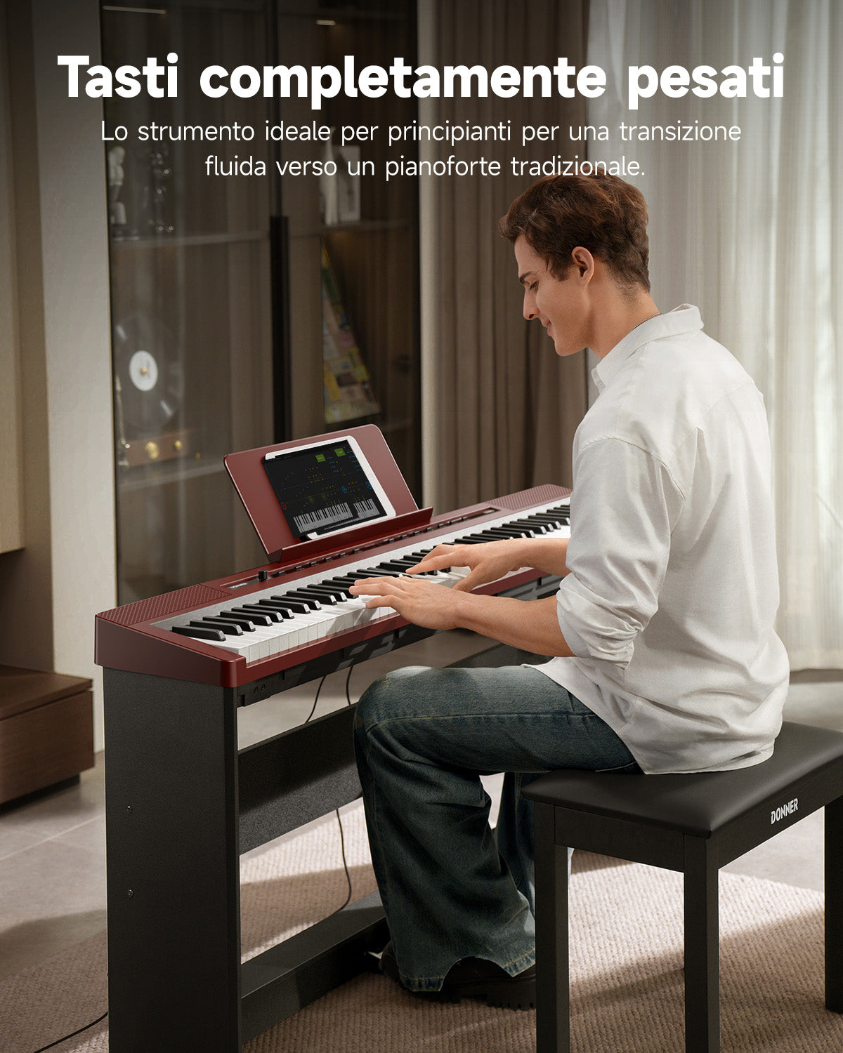 Donner DEP-16S Pianoforte digitale in acciaio pesato-Rosso##