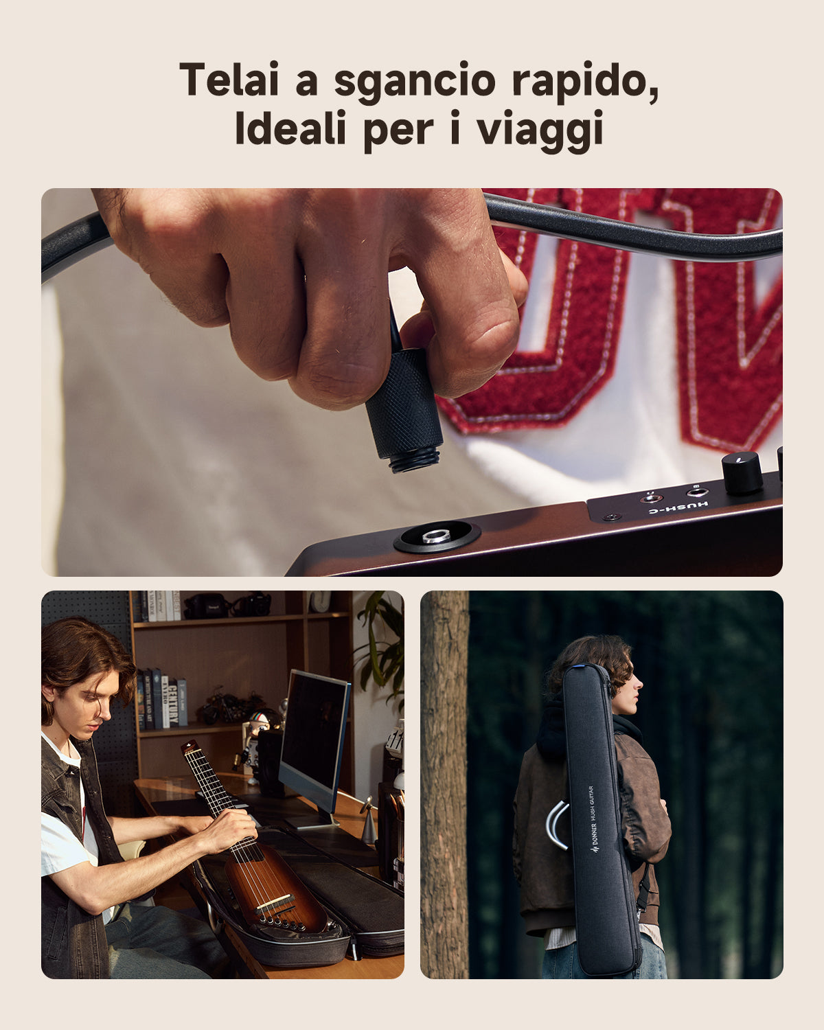 Donner HUSH™ C Chitarra classica con corde di nylon da viaggio-Marrone##