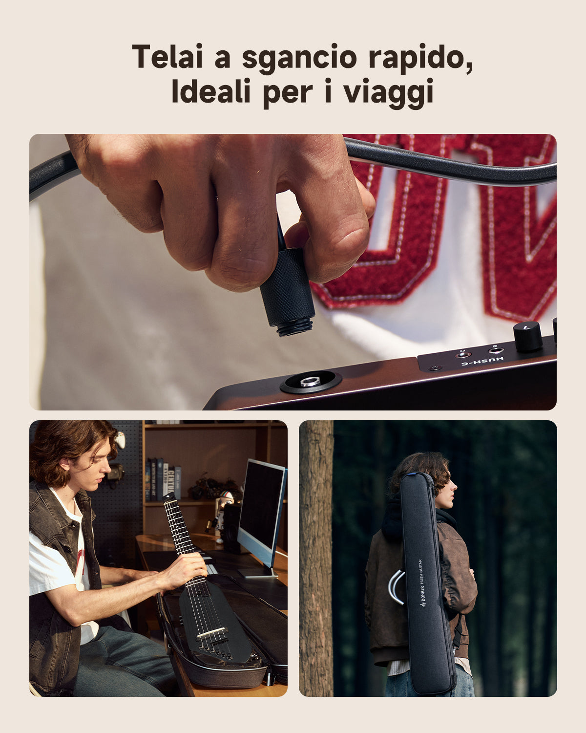 Donner HUSH™ C Chitarra classica con corde di nylon da viaggio-Nero##
