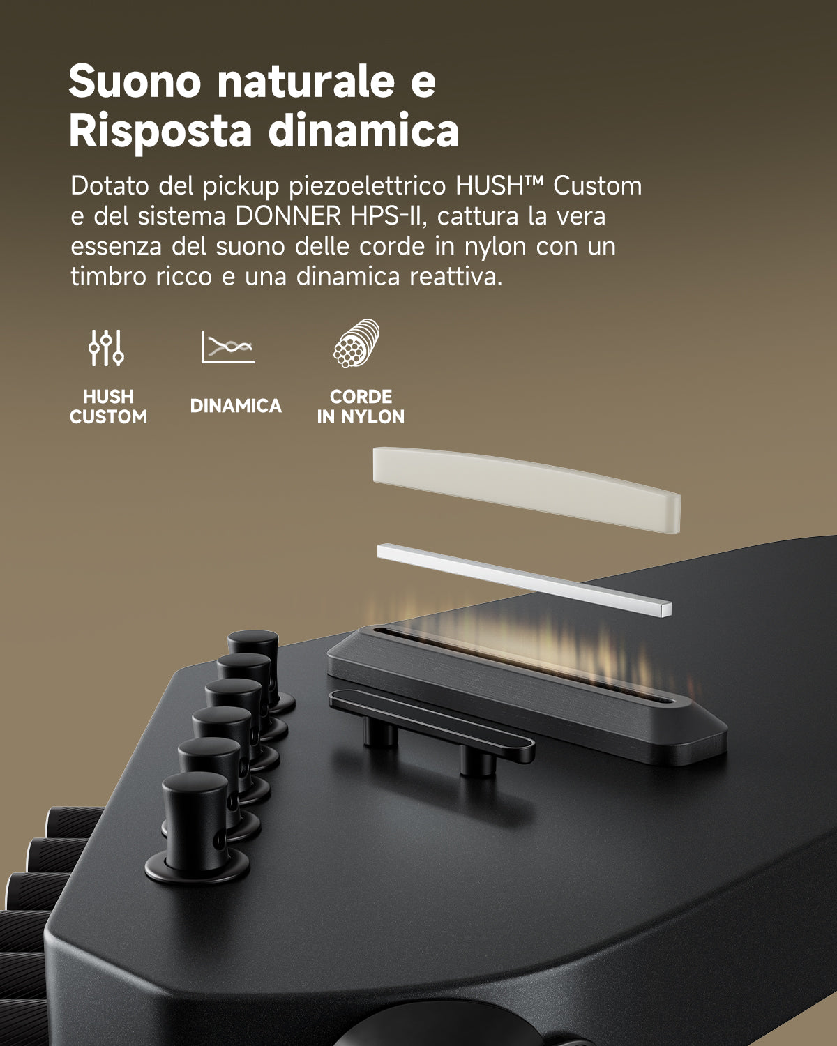 Donner HUSH™ C Chitarra classica con corde di nylon da viaggio-Nero##