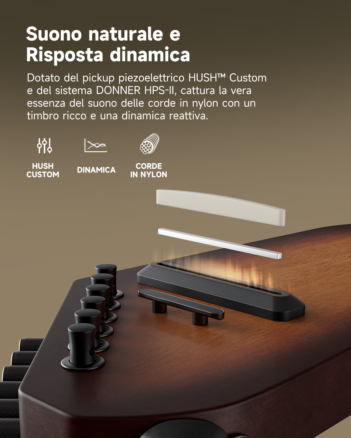 Donner HUSH™ C Chitarra classica con corde di nylon da viaggio-Marrone##