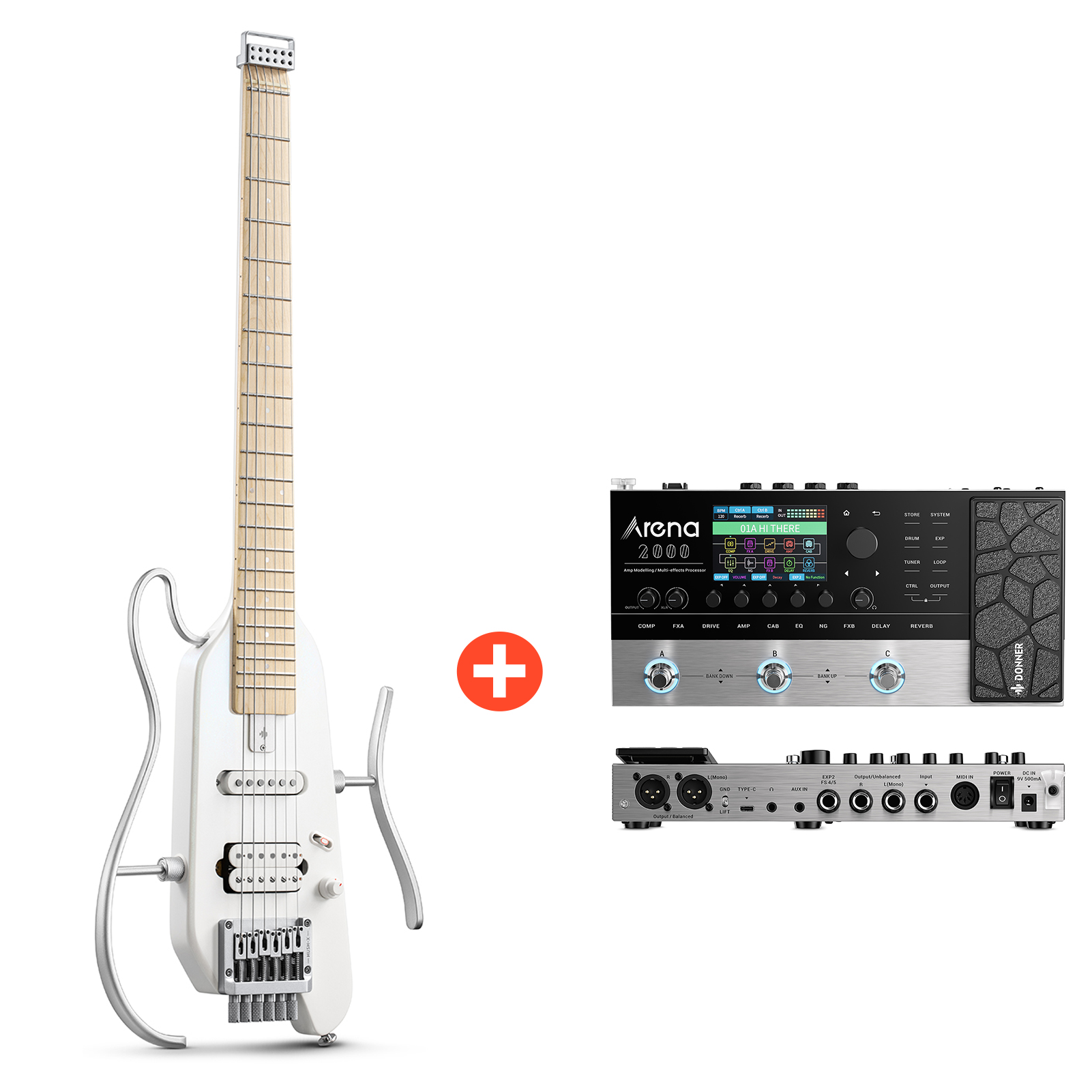 Donner HUSH™ X Chitarra elettrica ultraleggera senza testa-Bianco##