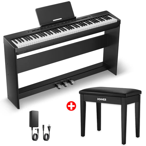 Donner DEP-16S Pianoforte digitale in acciaio pesato-Nero##