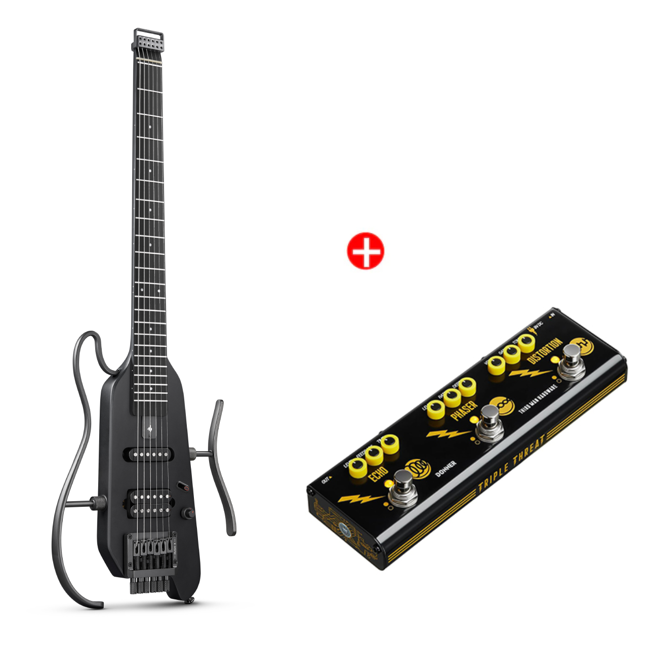 Donner HUSH™ X Chitarra elettrica ultraleggera senza testa-Nero##