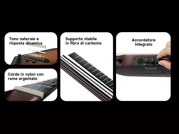 Donner HUSH™ C Chitarra classica con corde di nylon da viaggio-Marrone##