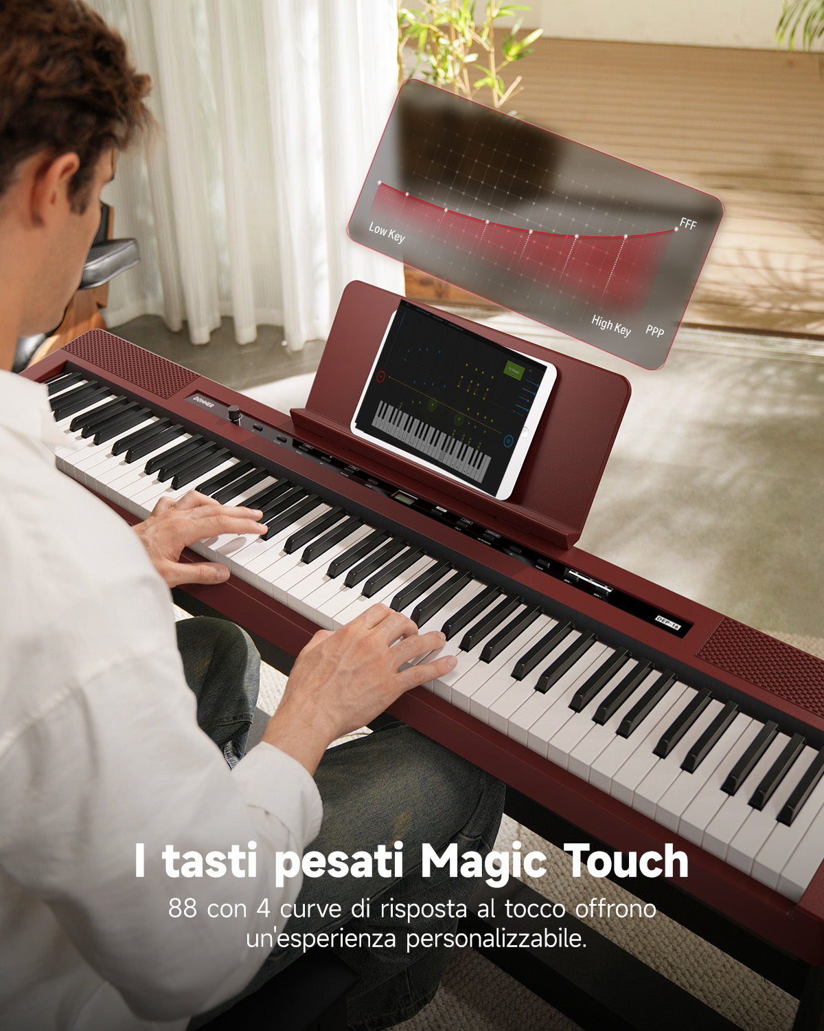 Donner DEP-16S Pianoforte digitale in acciaio pesato-Rosso##