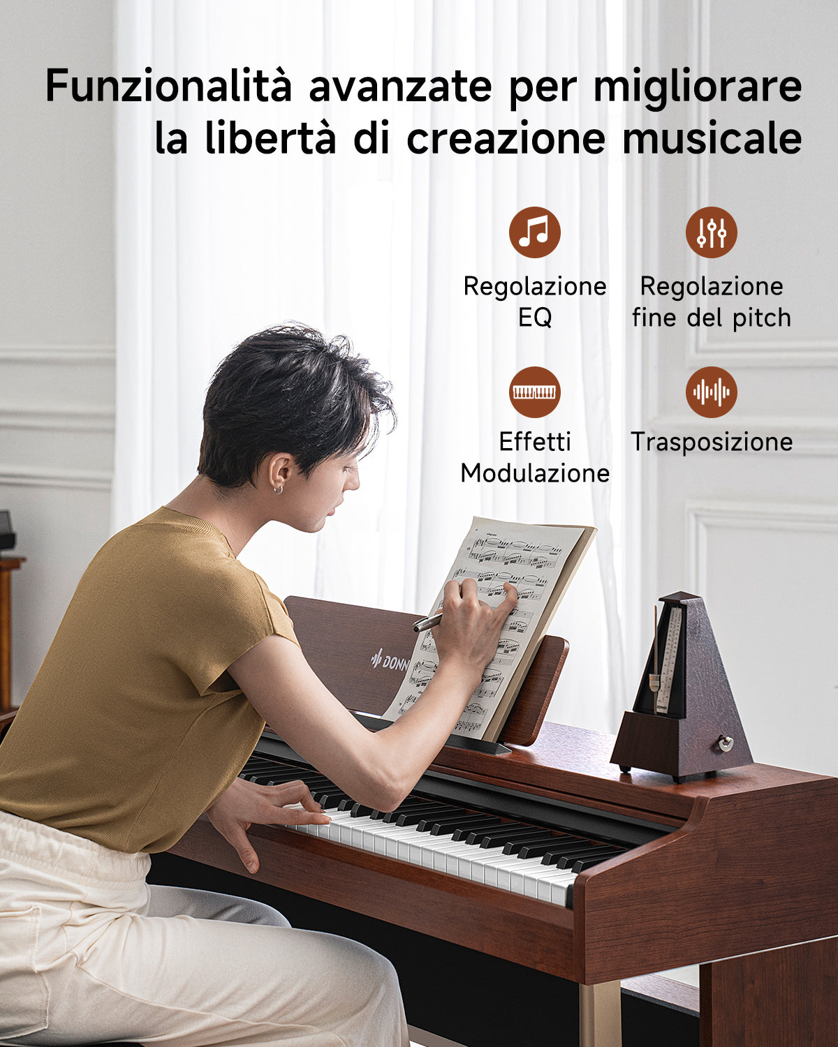 Donner DDP-200 PRO Pianoforte digitale verticale progressivo a 88 tasti con pesatura a martello-Natura##