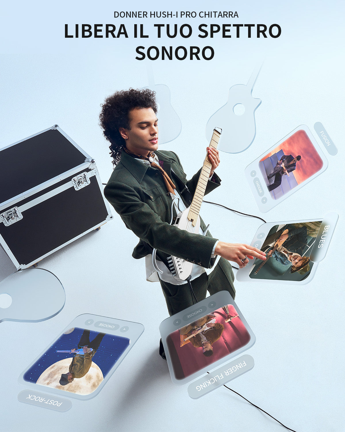 Donner HUSH-I Pro Chitarra Modalità di suono multiple Chitarra da viaggio-Bianco##