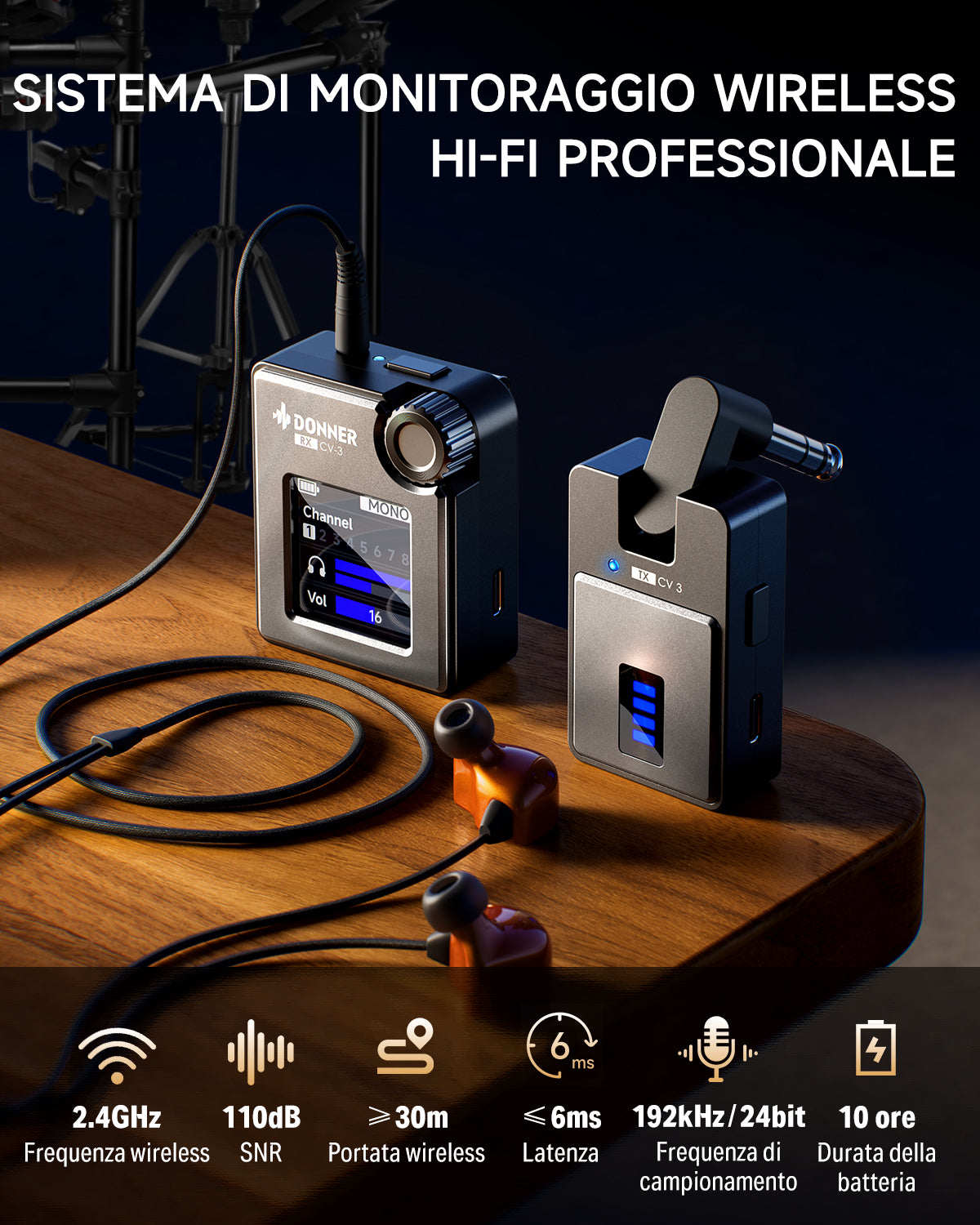 DONNER CV-3 Sistema di monitoraggio in-ear wireless