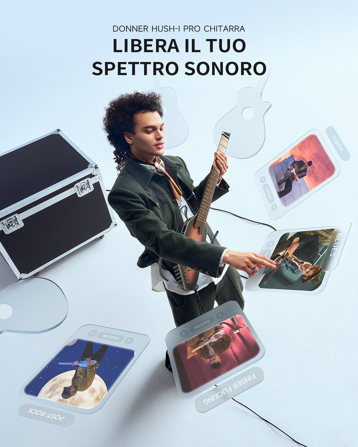 Donner HUSH-I Pro Chitarra Modalità di suono multiple Chitarra da viaggioA-Sunburst##