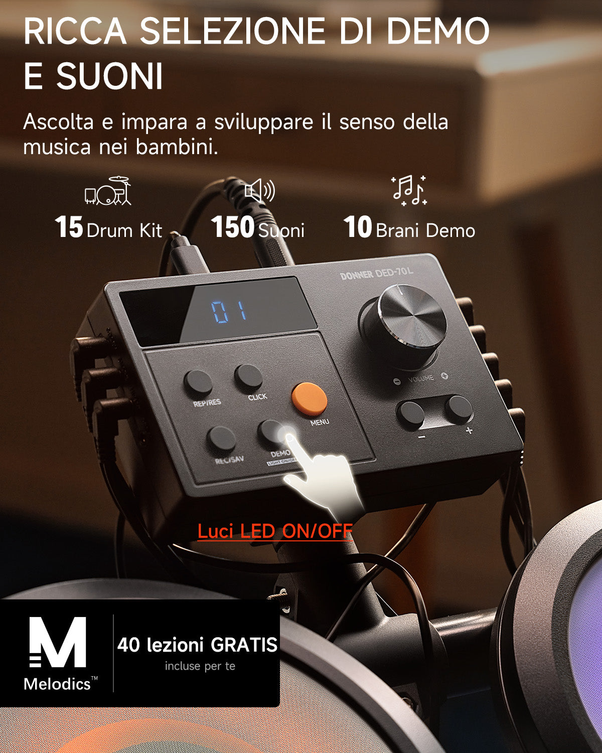 Donner DED-70L Batteria elettronica con luci LED