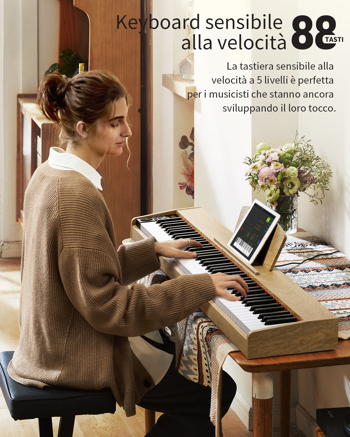 Donner DEP-1S Pianoforte digitale in semi-pesato-Legno Chiaro##